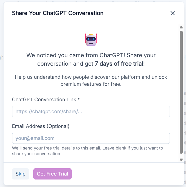 Popup asking users to share their ChatGPT conversation